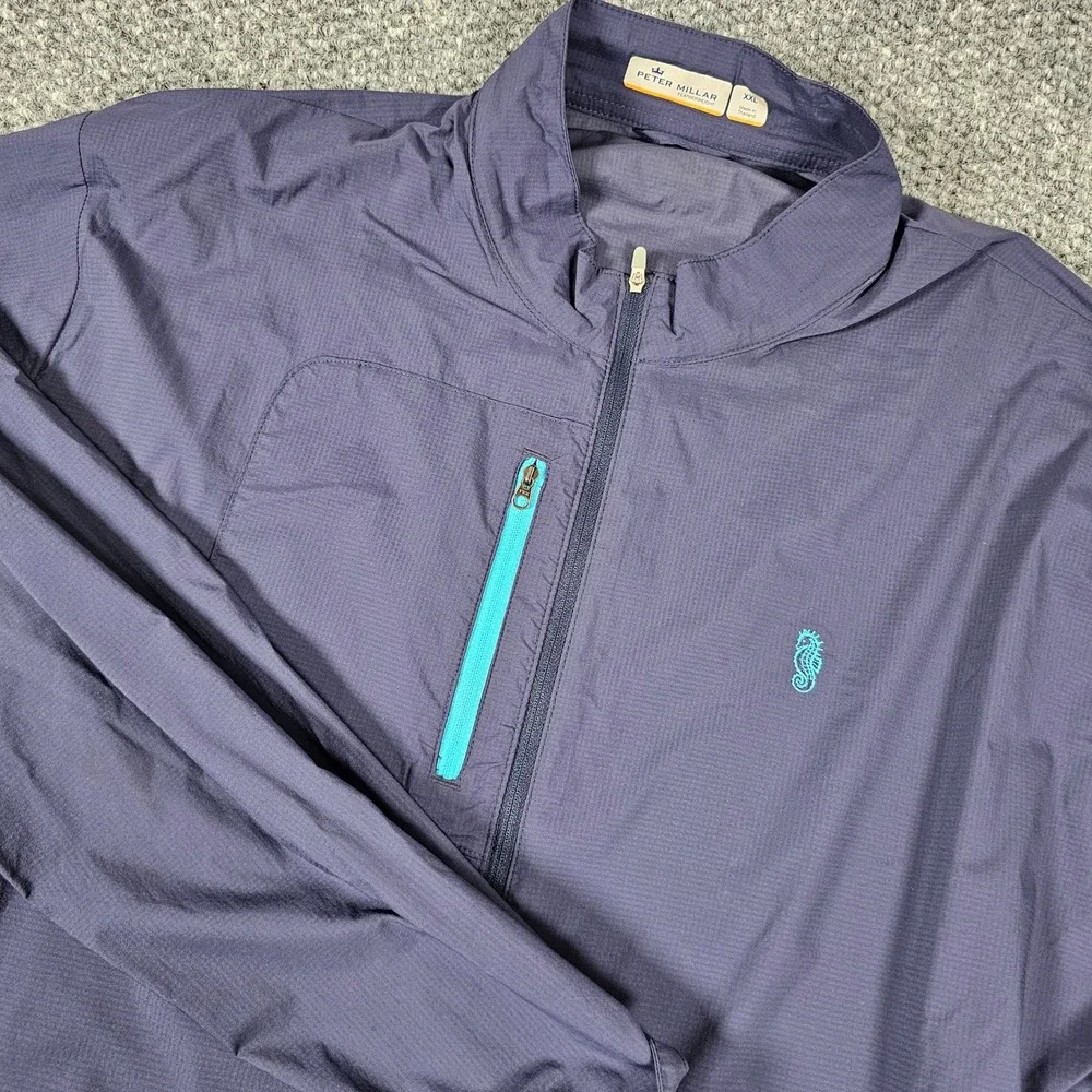 Peter Millar XXL Featherweight Windbreaker Full Zip Jacket Seahorse Logo Blue‎